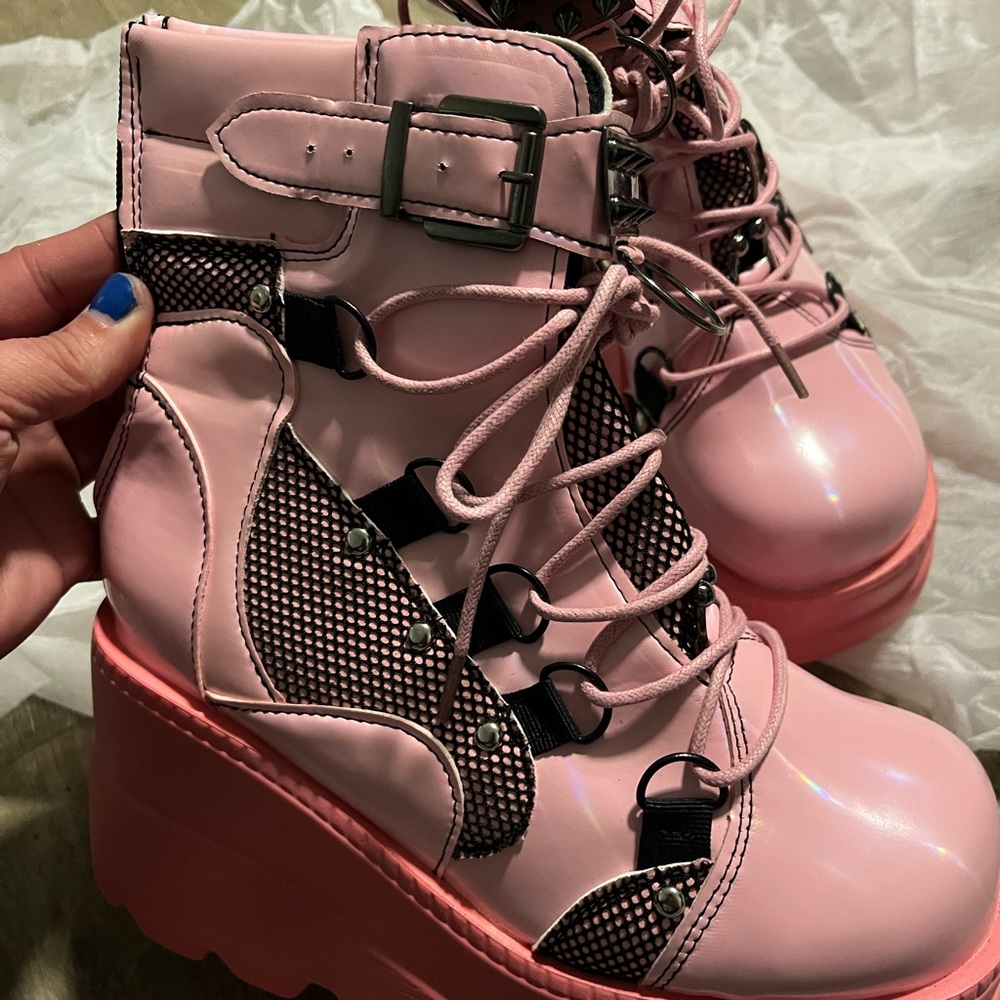 Pink and Black Punk Platform Shoes NEW Size 7 - Picture 8 of 9
